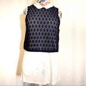 Elle Stretchy Tank with Navy Lace Overlay